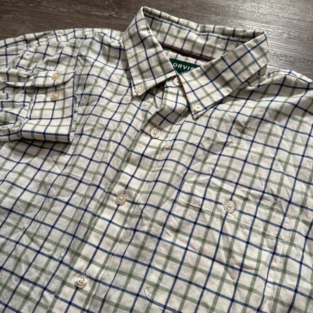 Orvis Shirt Mens XL Blue Green Plaid‎ Country Twill 100% Cotton OCBD Heritage